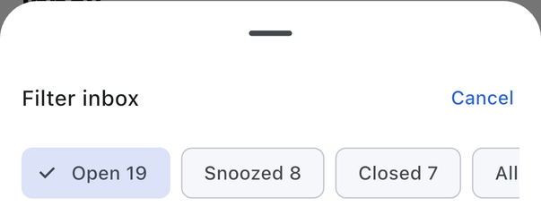 The filter sheet: Cancel in words, each filter a step