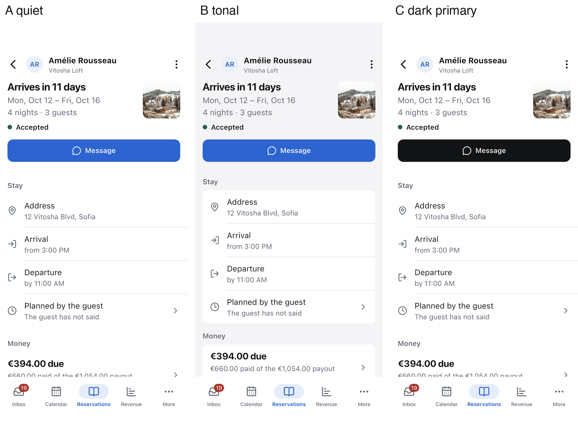 A booking's page in the three looks